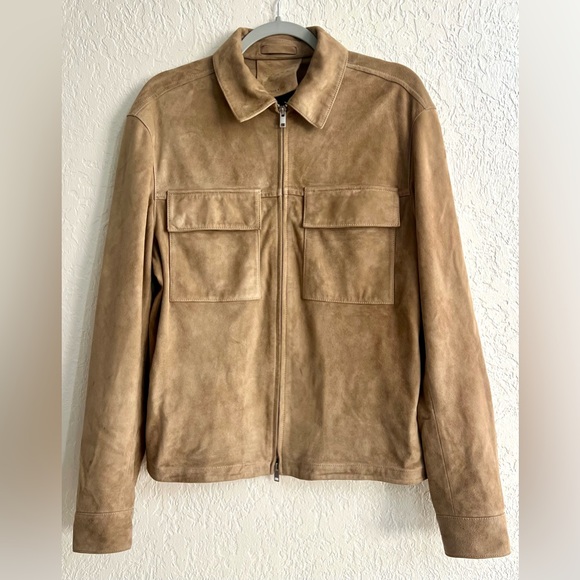 Broken Zipper! Massimo Dutti Short Suede Goat Leather Jacket Beige Size Medium - Picture 9 of 17